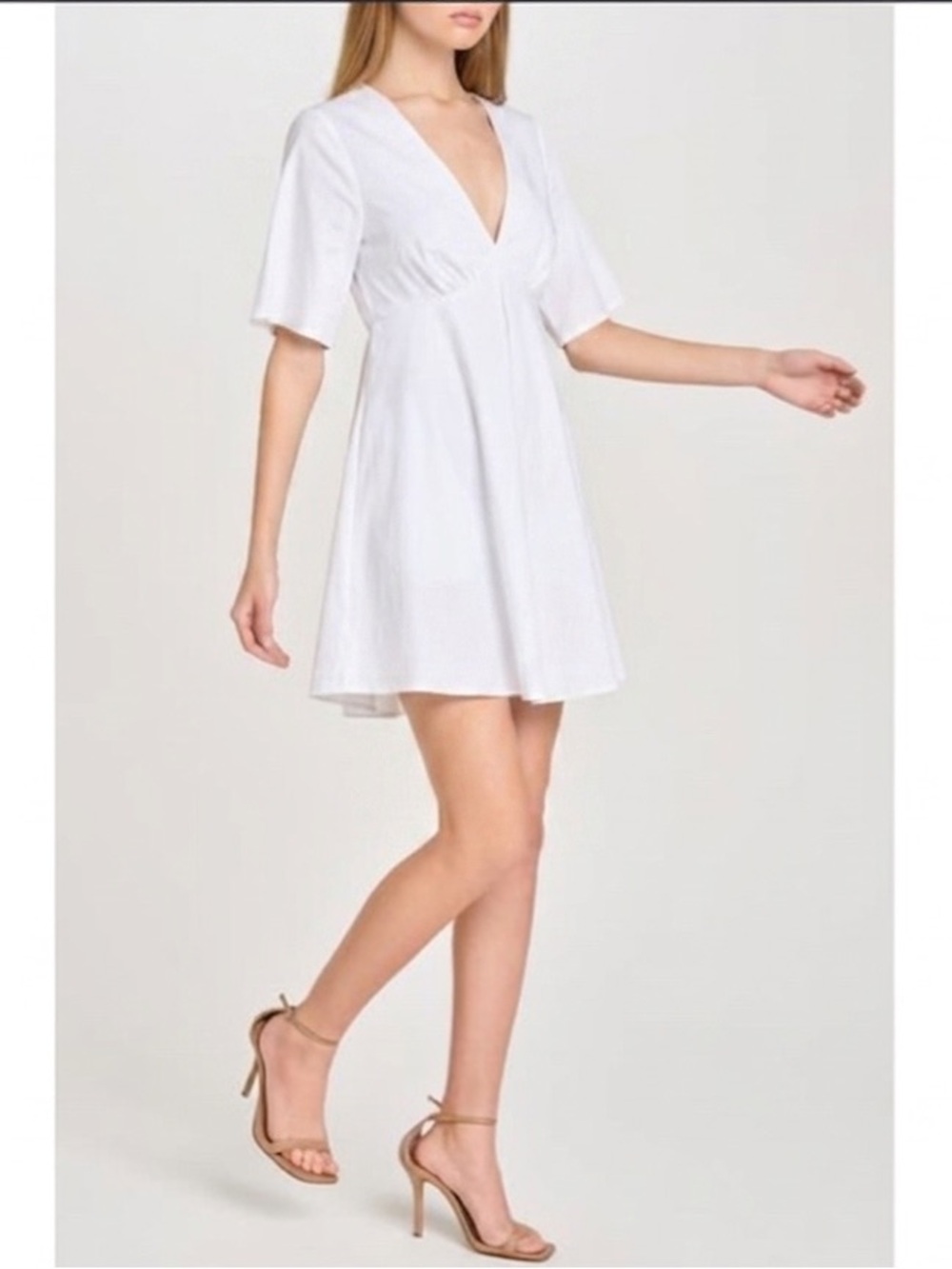 Wayf Zelma White V-Neck Babydoll Mini Dress